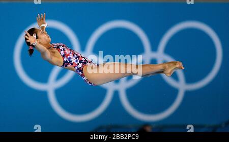 Japan's Mai Nakagawa during the Women's 10m Platform Preliminary at the Aquatics Centre in the Olympic Park, on Day 12 of the London 2012 Olympics. Stock Photo