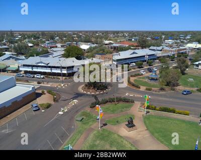 Aerial of the historic hotels and CBD of Cunnamulla Western Queensland Australia Stock Photo
