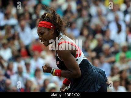 USA's Serena Williams in action during the Final of the Women's Singles at the Olympic Tennis Venue, Wimbledon. Stock Photo