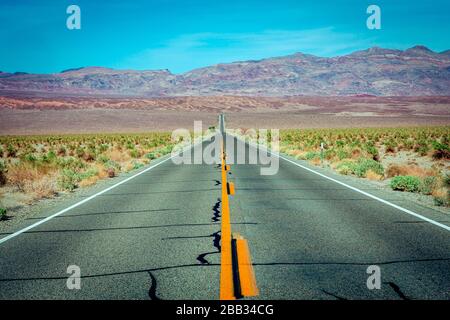 road lines in death valley desert, california, usa Stock Photo