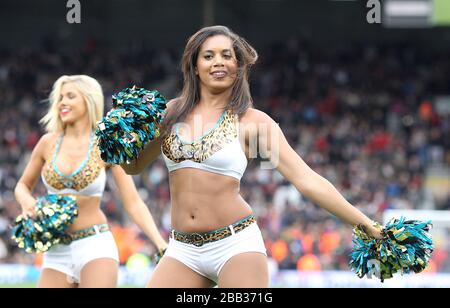 See Jacksonville Jaguars cheerleaders perform at Fulham vs West Brom