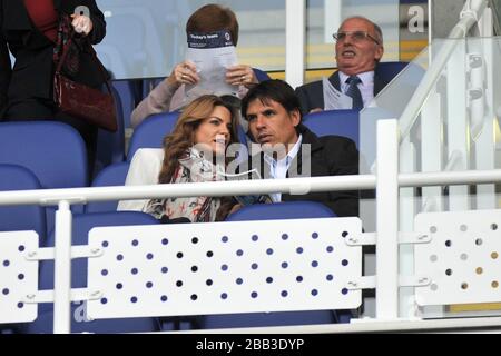 Wales national team manager Chris Coleman with Sky Sports News presenter Charlotte Jackson in the stands Stock Photo