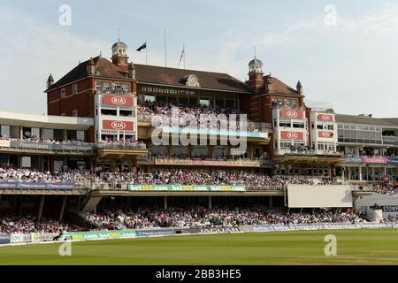 The crowds enjoy the action from The Pavilion at the Kia Oval Stock Photo