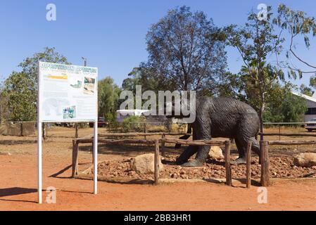 A life-size Diprotodon statue greets visitors to Eulo on the Paroo River Queensland Australlia Stock Photo