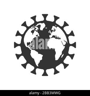 The image of the earth in the form of a virus. Illustration dedicated to the spread and pandemic of the coronovirus throughout the Earth. Epidemic and Stock Vector
