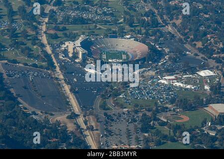 General overall aerial view of the Rose Bowl during a flight around Los Angeles on Saturday, October 5, 2019, in Pasadena, California, USA. (Photo by IOS/Espa-Images) Stock Photo