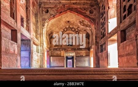 Agra Fort entrance interior, beautiful details, India.