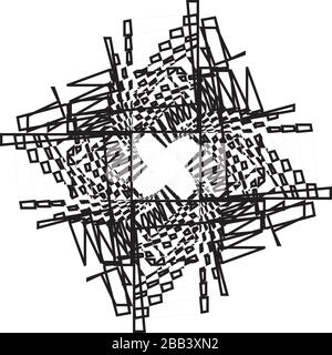 Abstract Arabesque inside tower like wired stairs vertical structure illusion Perspective Design black on transparent seamless plaid background Stock Vector