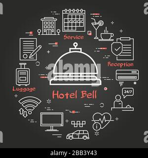 Vector black hotel service square concept - Hotel Bell icon Stock Vector