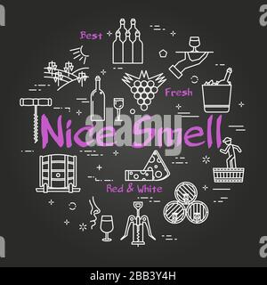 Vector black concept of winemaking with text Nice Smell Stock Vector