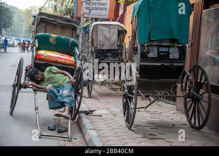 hand pulled riksja in Calcutta, India Stock Photo