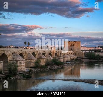 Roman Bridge over the Guadalquivir River Cordoba Spain Stock Photo