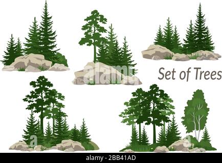 Landscapes with Trees Silhouettes Stock Vector