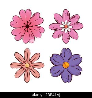 set of cute flowers naturals in white background Stock Vector Image ...