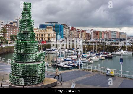 Arbol de la Sidra - Cider Tree sculpture over marina in Gijon in the autonomous community of Asturias in Spain Stock Photo