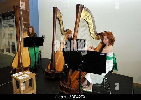 Harpony play for spectators at Epsom Downs Racecourse Stock Photo