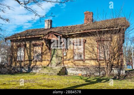 View to old abandoned wooden house in Tallinn, Estonia, Europe Stock Photo