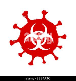 Coronavirus grunge symbol. Covid-19 Biohazard warning sign. Epidemic and pandemic symbol. Isolated vector. Stock Vector