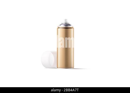 Blank gold opened spray can mock up, front view Stock Photo