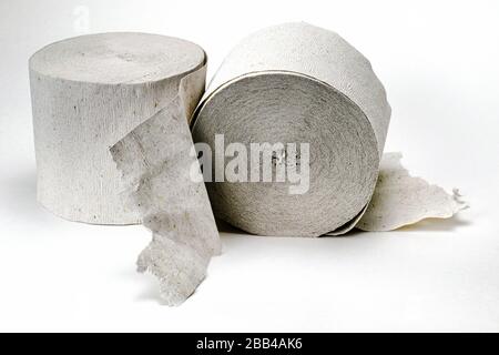 two rolls of toilet paper on a white background Stock Photo