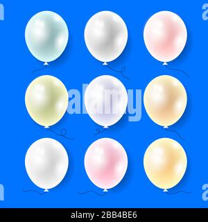 Set of Colored Flying Balloons. Bunch of Colorful Helium Rubber Air Birthday Balloon for Party Stock Vector