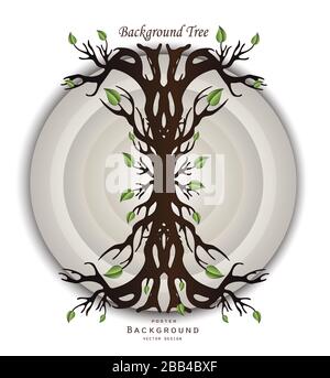 Tree with roots and leaves on background with circles vector Stock Vector