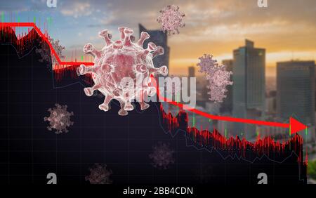 The concept of falling stock market quotations caused by a virus pandemic Stock Photo