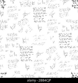 Seamless abstract text pattern. Handwritten font on a white background. Ink on paper Stock Vector