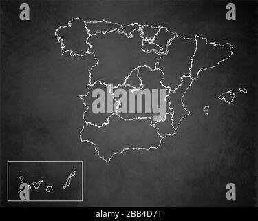 Spain map administrative division, separates regions, design card blackboard chalkboard blank Stock Photo