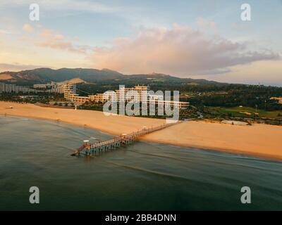 QUY NHON / VIETNAM, APR 2019 - Top view from drone of FLC Quy Nhon a 5 star Luxury Hotel  in Nhon Ly Coastal Province of Binh Dinh, central of Vietnam Stock Photo
