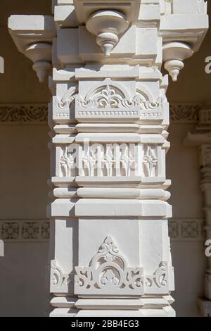 Column detail, BAPS Shri Swaminarayan Mandir, a Hindu temple near Atlanta, in Lilburn, Georgia, United States Stock Photo