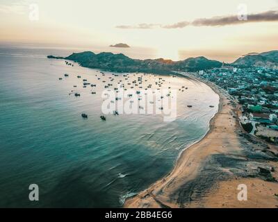 Amazing blue ocean and rocks in Eo Gio, Quy Nhon, Binh Dinh, Vietnam. Top view from Drone. Stock Photo