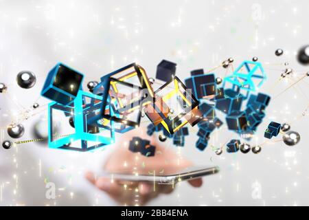 A Big data visualization. Network connection structure Stock Photo