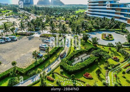 Amazing blue ocean and rocks in Eo Gio, Quy Nhon, Binh Dinh, Vietnam. Top view from Drone. Stock Photo