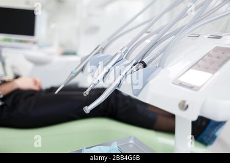 Modern dental drills in the dentist's office Stock Photo