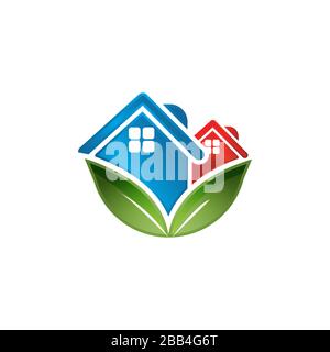 rooftop and leaf the symbol green building logo vector illustrations Stock Vector