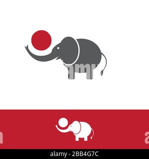 funny Elephant Logo Design with red ball vector element illustration Stock Vector
