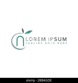 letter N logo concept overlapping circle line with leaf element icon and template Stock Vector