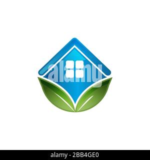 rooftop and leaf the symbol green building logo vector illustrations Stock Vector