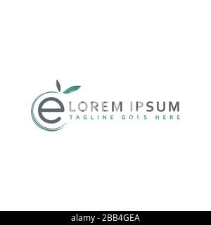letter E logo concept overlapping circle line with leaf element icon and template Stock Vector