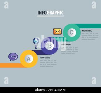 statistical infographic with letters and business icons Stock Vector