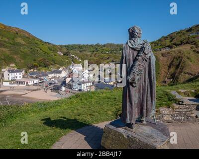 Statue of St Carannog in Llangrannog New Quay Blaencelyn Ceredigion Wales Stock Photo