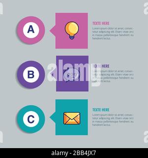 statistical infographic with letters and icons Stock Vector