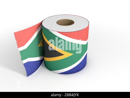 A single roll of toilet paper roll with a print of the south african national flag on it - 3D render Stock Photo