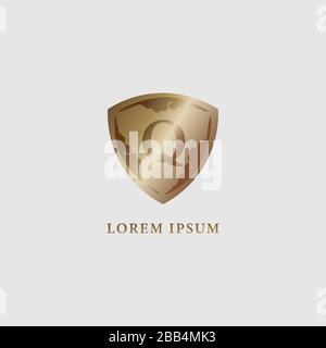 Letter Q alphabet logo design template. Luxury gold decorative shield sign illustration. Initial abjad company logo. Security, protection logo concept Stock Vector