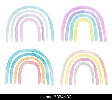 Watercolor hand painted rainbows set. Clipart illustration isolated on white background. Digital paper, logo, baby textile, print, nursery decor, chil Stock Photo