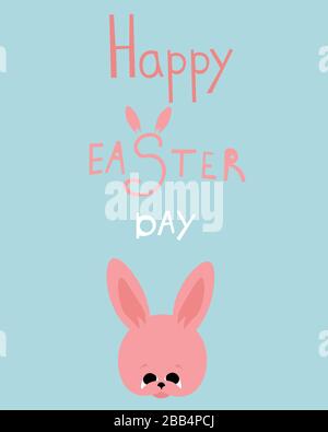 Happy easter. Cute hares. Spring lettering. Religious holiday. Greeting card. Stock Vector