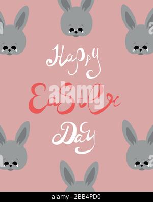Happy easter. Cute rabbits. Spring lettering. Religious holiday. Greeting card. Stock Vector