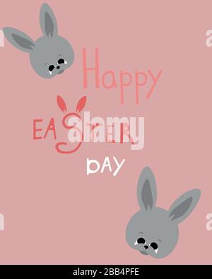Happy easter. Cute rabbits. Spring lettering. Religious holiday. Greeting card. Stock Vector