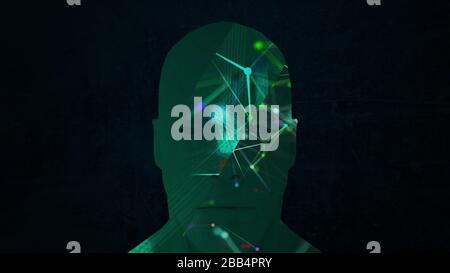 Pry Abstract Abstract face and connection dots inside. Technology background ...